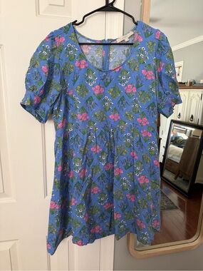 LOFT Blue Floral Short Sleeve Babydoll dress